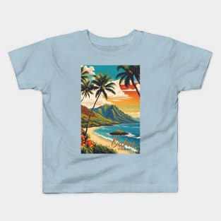 Oahu Hawaii Modern Travel Poster Vintage Style Kids T-Shirt